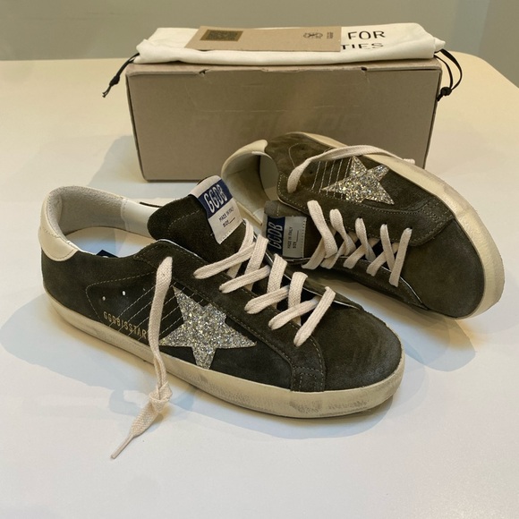 Golden Goose Superstar Sneaker Green Suede/Silver Glitter/Cream sz 39 New in Box - Picture 11 of 12